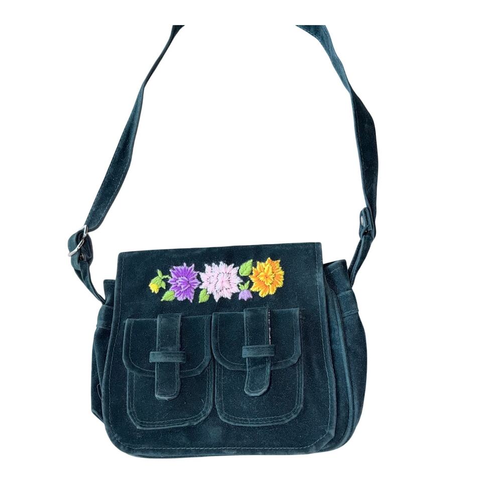 Vintage holiday fair Viridian green velvet purse embroidery shoulder bag